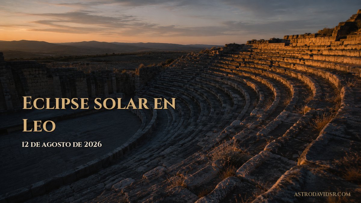 Teatro romano vacío al atardecer, con las gradas de piedra iluminadas por el sol bajo